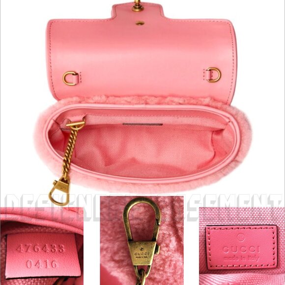 GUCCI pink Super Mini GG MARMONT Shearling Matelasse Crossbody shoulder Bag NIB - Picture 6 of 8